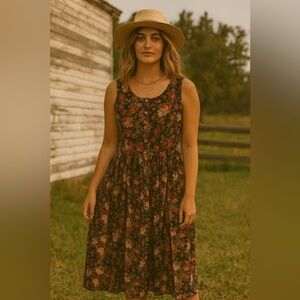 Worldly Cotton Floral Sleeveless Button Front Dress Size Small